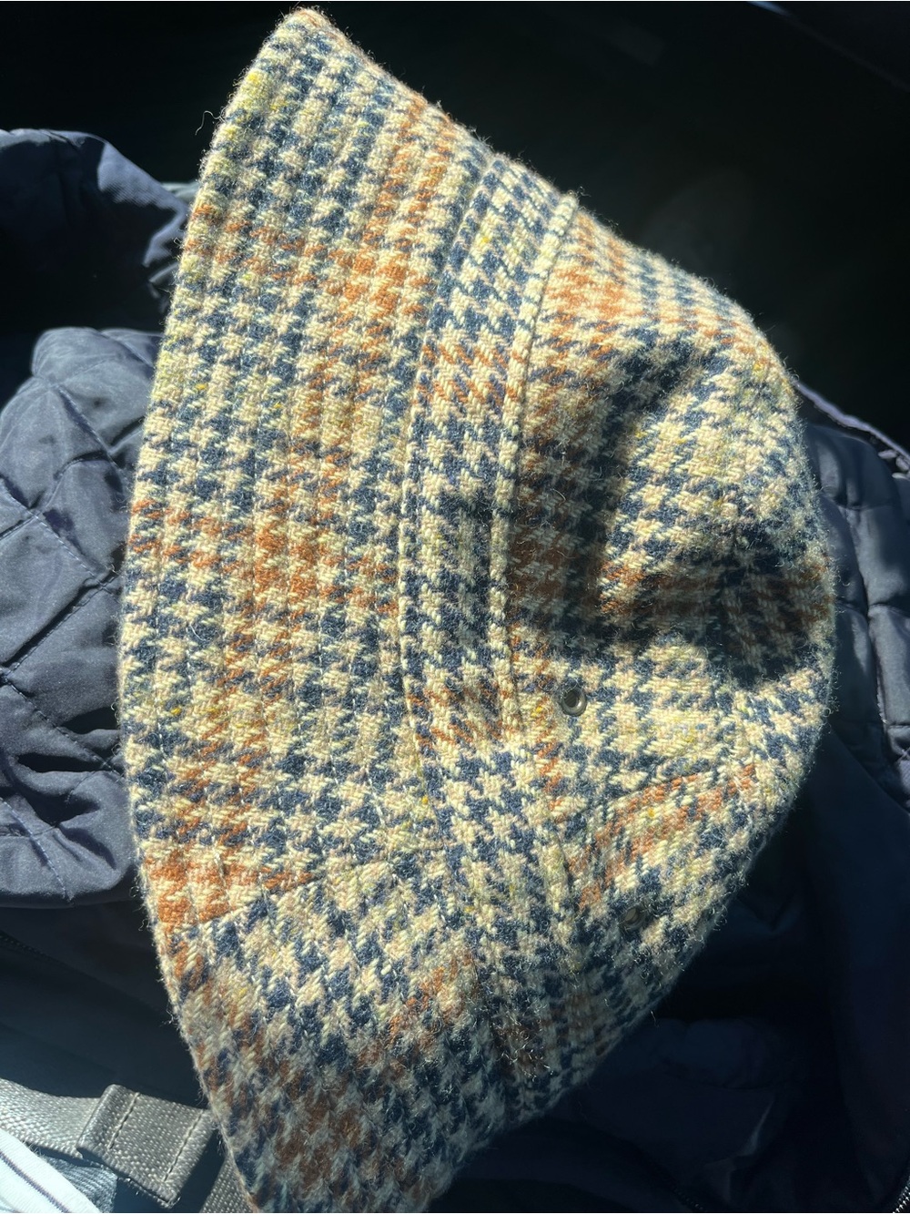 J. Crew Houndstooth Wool Bucket Hat in Navy and Tan